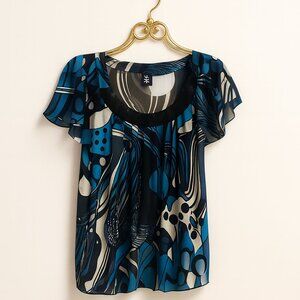 Apostrophe Sheer Abstract Print Top – Size Large - Excellent Condition